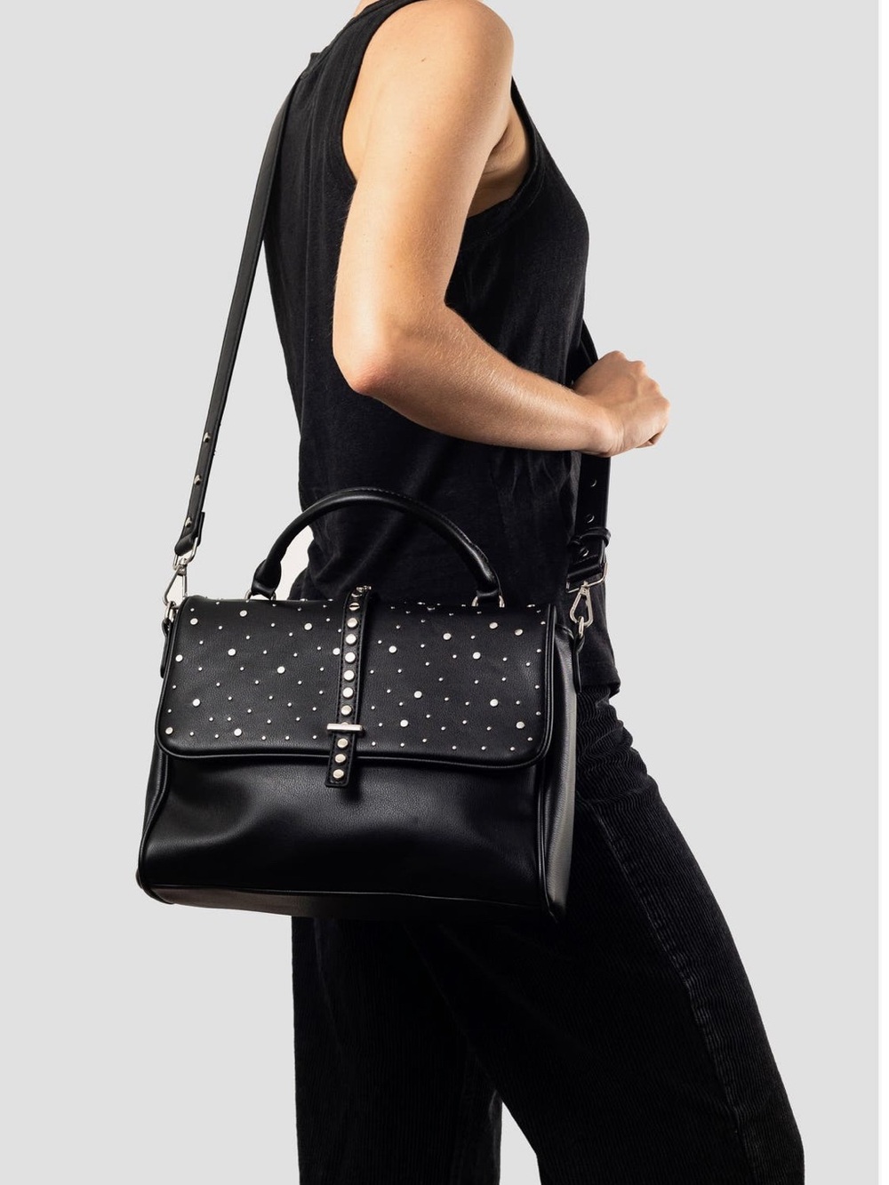 Urban Originals Black Studded Top-Handle Satchel